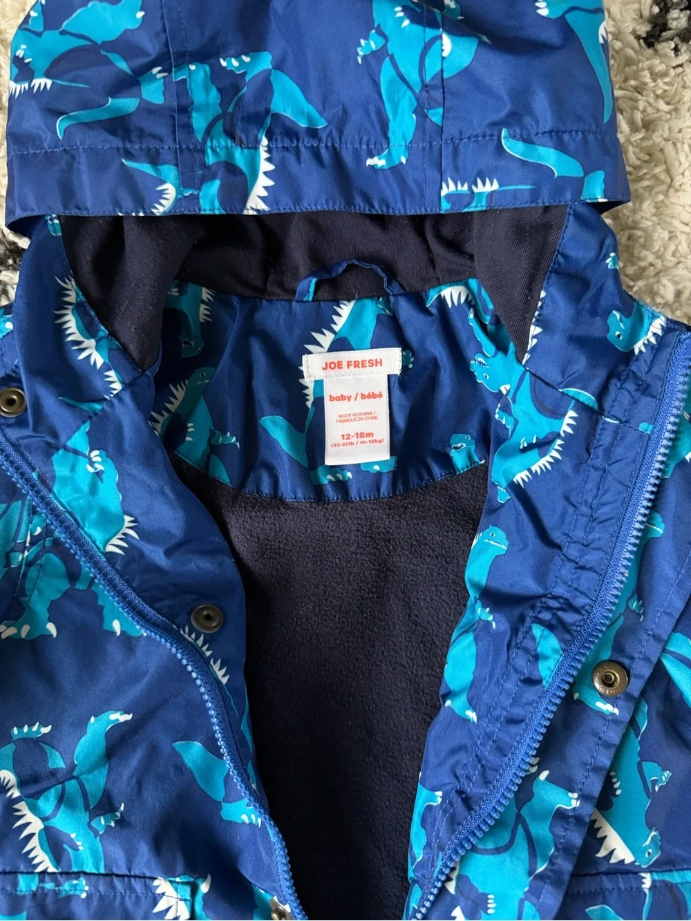 Joe Fresh Blue Toddler Dino Raincoat with Hood 12-18M